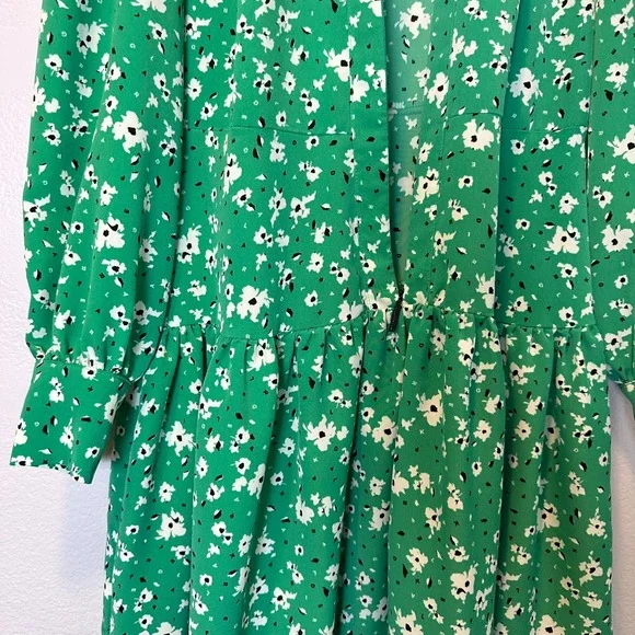 Karl Lagerfeld Paris Size-4 Green Floral Shirt Dress Long Sleeve Ruffle Zip - Picture 11 of 16